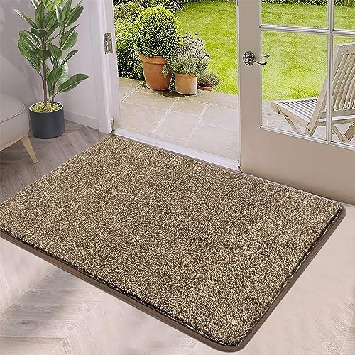 Pauwer Schmutzfänger Fußmatte Türvorleger Waschbare rutschfeste Pflegeleichte Eingangsmatte Sauberlauf-Matte Schmutzfänger Türmatte Innen und Außen (80x120cm, Khaki)