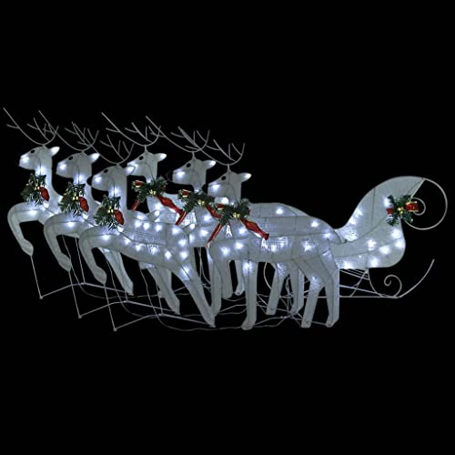 vidaXL Weihnachtsdekoration Rentier Schlitten 140 LEDs Outdoor Beleuchtet Weihnachtsbeleuchtung Weihnachtsdeko Weihnachten Dekofigur Weiß