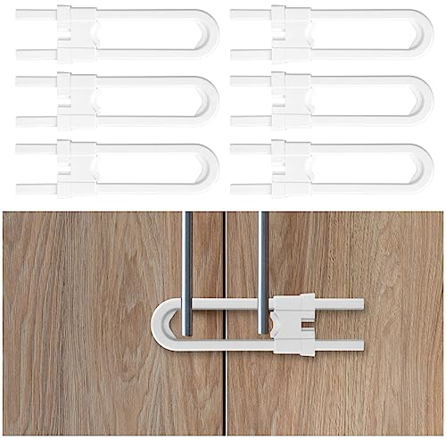 Vicloon Kindersicherung für Schrank, 6 Stück Baby Sicherheitsschlösser,ohne Bohren und Schrauben Kindersicherung Schrank,Verstellbare U-förmiger Schranksicherung für Möbel, Küche