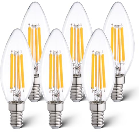 Wesome Lighting E14 LED Glühbirne Kerze, 4W 640LM, Warmweiß 3000K, Retro-Design, 360° Abstrahlwinkel Leuchtmittel für Kronleuchter, Energieeffizienzklasse C, Nicht Dimmbar (6 Stück)