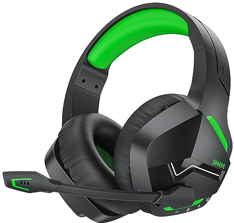 BINNUNE Casque de Jeu sans Fil Double avec Micro pour PC PS4 PS5 Playstation 4 5, Casque de Jeu Bluetooth avec Microphone pour Ordinateur Portable, Casque de Jeu avec Microphone, Noir/Vert