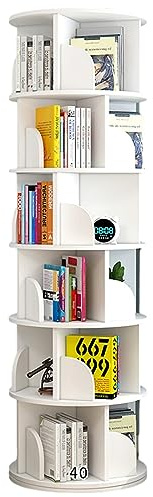 Libreria a 6 livelli Libreria ad angolo alta Scaffale moderno girevole a 360° Espositore da pavimento Scaffali da terra Design aperto per studio soggiorno studio casa ufficio (White, 40 * 191cm)