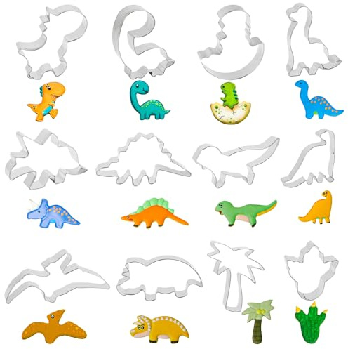 12 Stück Ausstechformen,JOFONY Brotausstechformen für Kinder,Edelstahl Plätzchenformen,Dinosaurier Formen Ausstechern Set für Kekse Pfannkuchen Gemüse Obst Käse
