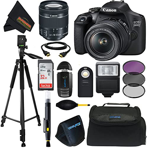 Canon EOS 2000D (Rebel T7) DSLR Camera wCanon EF-S 18-55mm F3.5-5.6 III Lens and Sunshine Photo Professional Accessories Bundle (Renewed)