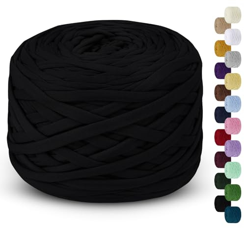 LEREATI Fettuccia per Borse a Uncinetto 285g/100m Cordino per Borse Uncinetto, Filato Cordoncino per Cestini, Tappeti, Fai da Te, Decorazioni, Artigianato (Nero)