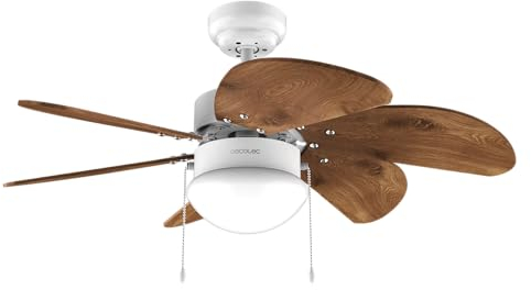 Cecotec - Ventilateur de Plafond avec Lumière EnergySilence Aero 365 White&Wood - 50 W, Diamètre 91 cm, 3 Vitesses, 6 Pales, Ampoule Non Incluse, Mode Été/Hiver, Design Élégant