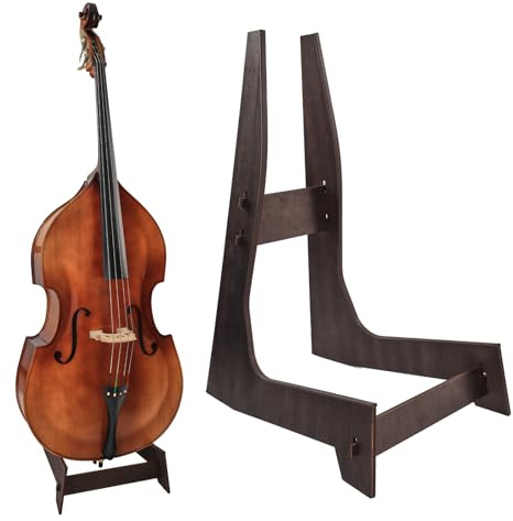 COLOOFO Double Bass Stand, Sturdy and Portable Upright Bass,Cello Stand made of wood with Rubber Protection Detachable for Bass Cello, Brown