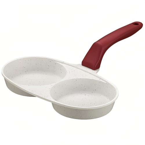 Maxspace Padella per pancake, 24 x 14 cm, antiaderente a 2 fori, con manico in bachelite rossa, padella rivestita in alluminio per piani cottura a induzione e a gas (bianco)