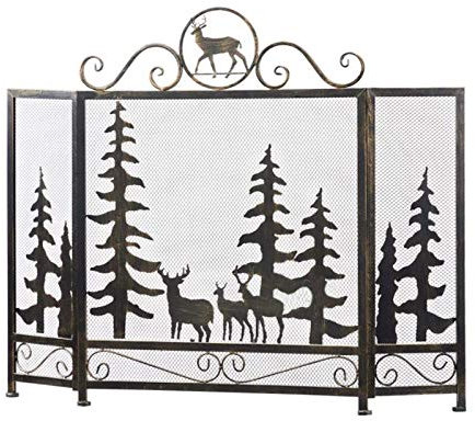Parascintille Parascintille Parascintille per Camino con Finitura Rustica in Ferro, 3 Pannelli, Rete in Acciaio Alce Foresta, Griglia per Camino, Parascintille, per Soggiorno, Decorazione Domesti