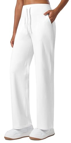 Willit Women's Fleece Lined Pants Wide Leg Thermal Yoga Winter Pants with Pockets High Waist Comyf Casual Lounge Pants 29 White L