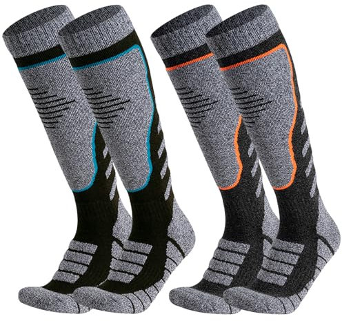2 Paar Skisocken, Skisocken aus Merinowolle für Herren Damen, Thermo Snowboard Socken, Weich Warme Kniestrümpfe, Winter Snowboarding Atmungsaktive Socken für Skifahren, Snowboarden, Jagen