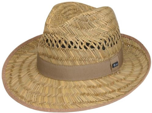 Lipodo Ernte Sei Dank Strohhut Herren - Klassischer Bogart-Stil aus 100% Naturstroh - Italienischer Sommerhut mit Oliv Ripsband - Breite Krempe 7 cm für Sonnenschutz - Größen 55-61 cm - Unisex Design