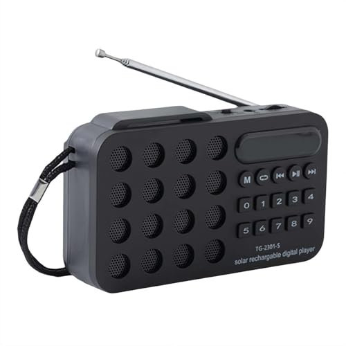 Radio FM portable, chargement solaire, lecteur MP3 Bluetooth/USB/TF pour carte, lecture en boucle, affichage numérique de l'heure, excellente réception et son pour une utilisation domestique en