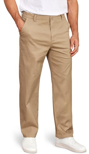 COOFANDY Mens Casual Trousers Relaxed Fit Lightweight Chino Cotton Stretch Pants Classic Fit Slacks Khaki