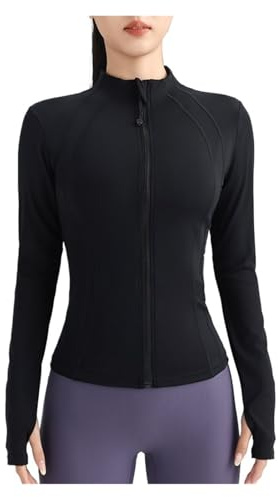 ZRHWSPD Veste Sport Femme Veste de Yoga zippée for Femme, vêtement de Sport Moulant, idéal for la Course à Pied, la Gym ou l'entraînement(Black,S)