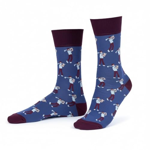 Swing Shot Strike - Calcetines de golf divertidos para hombre, 1 par, color azul, talla 4-7