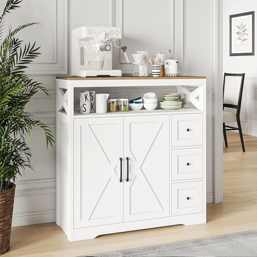 QMTXBYJ - Mueble de almacenamiento de madera, aparador de 100 cm con 2 puertas y 3 cajones, estantes ajustables, aparador comedor, armario de almacenamiento, armario de cocina, para sala de estar, 100