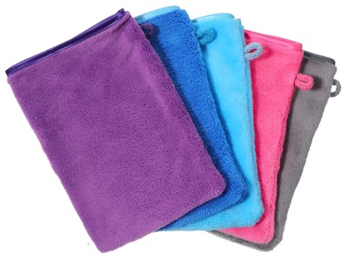 TIESOME Lot de 5 gants de toilette en microfibre - 15 x 20 cm - 5 couleurs - Super doux - Absorption d'eau - Pour le bain, le démaquillage, le visage