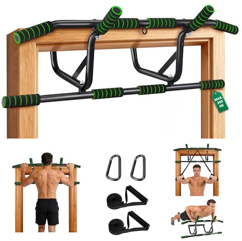 Worldgeil Klimmzugstange Türrahmen Pull Up Bar - Klimmzugstangen für Tür ohne Schrauben - PullUp Bar mit Gepolsterten Rutschfesten Griffen - Fitnessgeräte für Zuhause Tragkraft Bis 200 Kg (Grün)