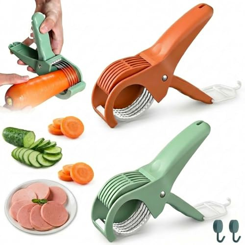 2 Pcs Multifunctional Fruit and Vegetable Slicer, 2026 Upgraded Food Manual Slicer, Ideal for Banana, Sausages, Cucumbers, Strawberries, With 2 Portable Hooks, Essential Stuff for Kitchen or Camping