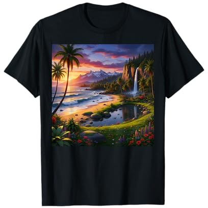 Paysage Tropical avec Montagnes Et Cascades T-Shirt