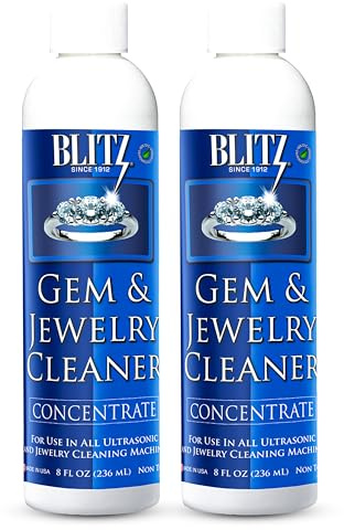 Blitz Gem & Jewelry Cleaner Liquid Concentrate for Gold, Silver, Platinum Jewelry Cleans Non-Porous, Precious & Semi-Precious Stones Non-Toxic, Non-Abrasive, Planet Friendly Made in USA 8oz (2 Pack)