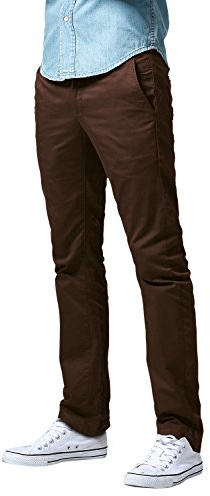 Match Men's Tapered Flat Front Casual Chino Pants (32, Dark Brown)