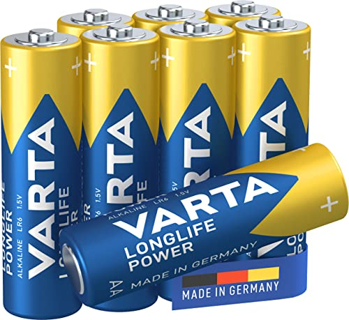 VARTA Longlife Power Batterie AA Mignon LR06 (pacco da 8) Batteria alcalina - Made in Germany - Ideali per giocattoli, torce, controller e altri dispositivi a batteria