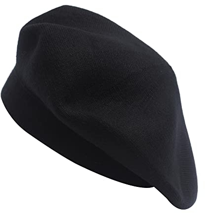 ZLYC Damen Wolle Baskenmütze Klassische Französischen Barett Warm Beret Mütze (Barett Schwarz),Einheitsgröße
