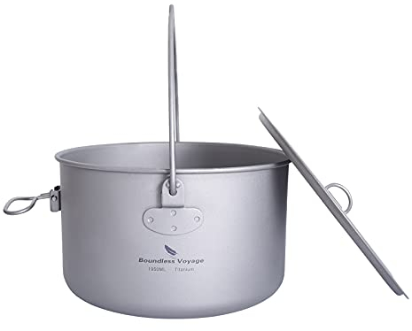 iBasingo Pot en Titane Pot Suspendu de Camping 1950ml Marmite à Soupe avec Couvercle ustensiles de Cuisine d'extérieur Bol de Bouilloire léger Ustensiles de Cuisine de randonnée