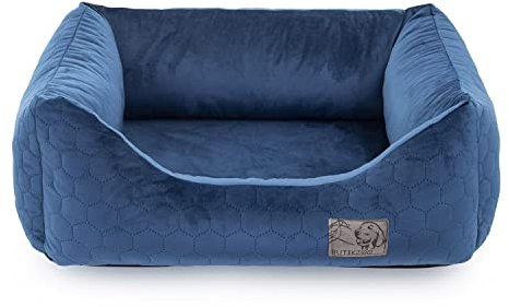 BOUTIQUE ZOO Exclusive Hundebett | Hundeliege, Hundekörbchen mit Kissen | Hundesofa für kleine und mittlere Hunde | Große: M - 75 x 66 x 20 cm | Farbe: Velvet Dunkelblau