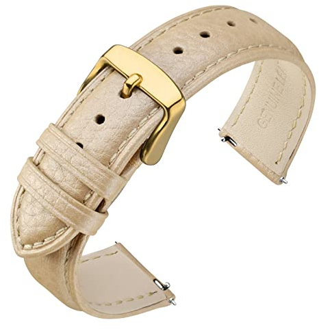 ANNEFIT Uhrenarmband 18mm Leder mit Edelstahl Gold Schnalle, Schnellverschluss Armband mit Weich Gepolstert für Herren Damen (Gold)
