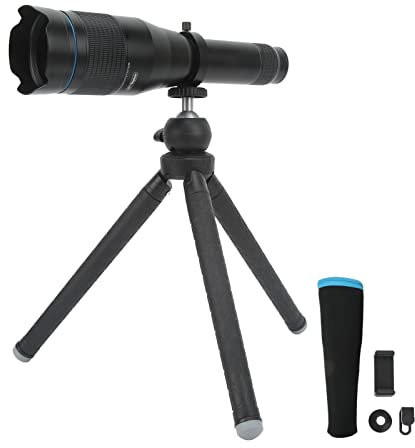 ciciglow Kit D'objectif D'appareil Photo pour Téléphone Portable, Téléobjectif 60x, Grand Angle 3,3 °, Objectif Zoom avec Trépied pour Téléphones Android