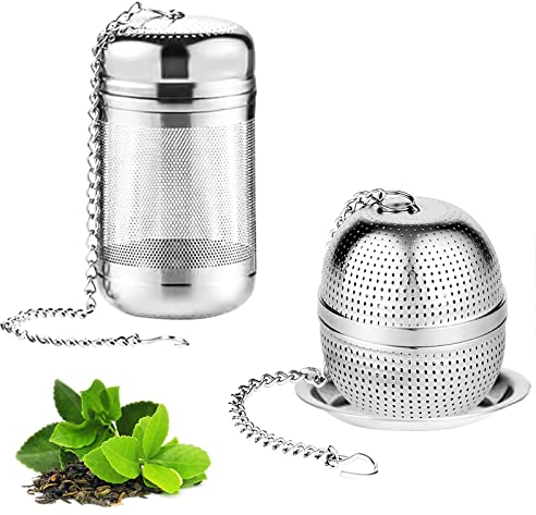 Monsully 2 Pack Tea Infuser for Loose Tea, Stainless Steel Tea Strainers Ball Herb Strainer, Tea Ball Strainers Infuser with Drip Trays for Herbal, Mugs Teapots Spice