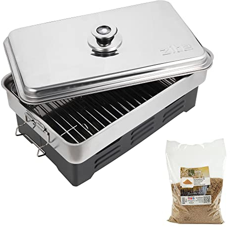Zite Fishing Räucherofen Edelstahl [mit Thermometer inkl. 300 g Räuchermehl Buche] – Tischräucherofen, Fisch & Mehr Grillen und Räuchern - Angelzubehör, Fischräucherofen Fisch-Räucherofen klein