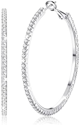 MILACOLATO Silber Creolen Ohrringe für Damen, Funkelnde Cubic Zirkonia Große Creolen Hängeohrringe, 925 Silber Klappohrring Post, Hypoallergen CZ Großer Klappcreolen Ohrringe Schmuck 40mm