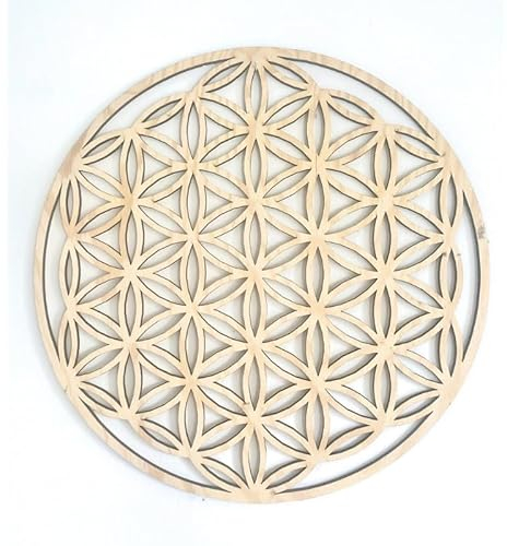 Pet-Jos Blume des Lebens 40 cm Wanddeko Naturholz Baum Wanddekoration FLowe of Life Wooden Wall Decoration Wall Art Geometrische Ornamente Minimalistische Wandkunst Hängende Dekoration