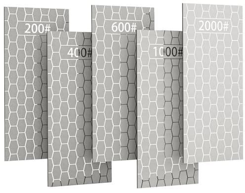 CWOVRS 5 PCS Pierres à Aiguiser Diamant, Panneau Pierre Aiguiseuse avec surface en nid d'Abeille avec Base Antidérapante pour Ciseaux Couteux Outils, de Rugueux à Ultra - Fin 200/400/600/1000/2000#