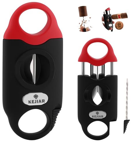 KEJIAR Tagliasigari in Acciaio Inox Tagliasigari V-cut Ghigliottina con Strumento di Disegno del Sigaro Enhancer Ago, 2 Portasigari, Multifunzionale V Cut Tagliasigari Forbici fino a 56 Calibro