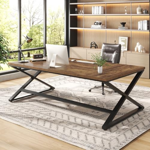 IBF Large Desk for Home Office, 78.7 Extra Long Computer Desk Rustic Brown