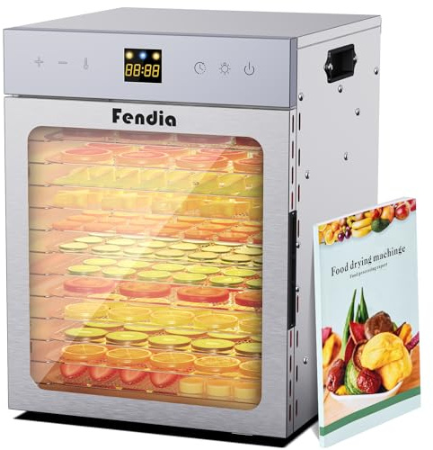 Food Dehydrator for Jerky, 12 Stainless Steel Trays, 1200W Fruit Dehydrator, 24H Timer and 190°F Temperature Control, Overheat Protection, Food Dryer for Jerky, Herbs, Fruit, Dog Treats