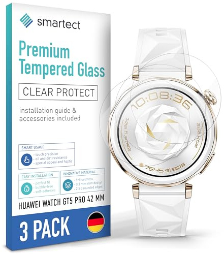 smartect [3 Stycken, Clear] Skärmskydd kompatibel med Huawei Watch GT5 Pro 42 mm, HD Screen Protector i Härdat Glas 9H, Bubbelfri Installation, Anti-Fingeravtryck