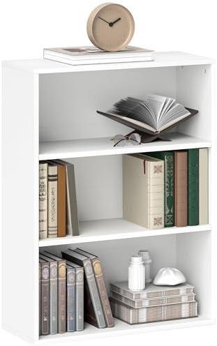 HOMCOM Librería de 3 Niveles Estantería de Libros con 2 Estantes Ajustables para Sala de Estar Oficina Dormitorio 60x24x80 cm Blanco