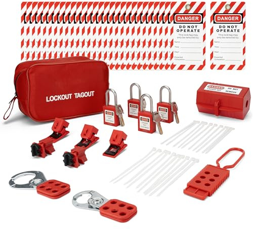 Lockout Tagout Kit Electrical with Group Hasps,Safety Padlocks(2 Keys Per Lock),Universal Multipole Circuit Breaker Lock Out,Plug Lockout,Loto Tags,Carrying Bag Set