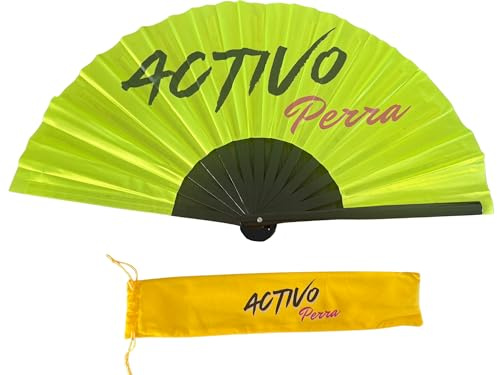 MOKARTA Abanico plegable grande XL bambú y tela con funda original medida 64×37 cm Activo Prra LGTBI Ventilador de mano moderno ideal para fiestas, conciertos, festivales