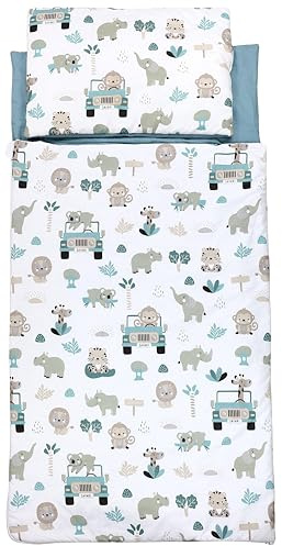 TupTam Sac de Couchage-Couverture avec Oreiller et Sac — Sac Enfant 135×70 cm pour Maternelle, Voyages et Maison, Zoo Vert, 70 x 135cm