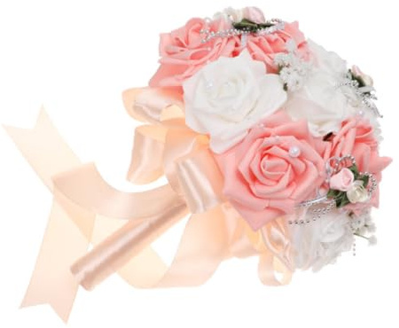 SHINEOFI Bouquet da Sposa Rosa in Pe Vivace e Creativo per Decorazione Matrimonio, Fiori Finti Realistici per Camera da Letto e Tavolino, Elegante e Delicato