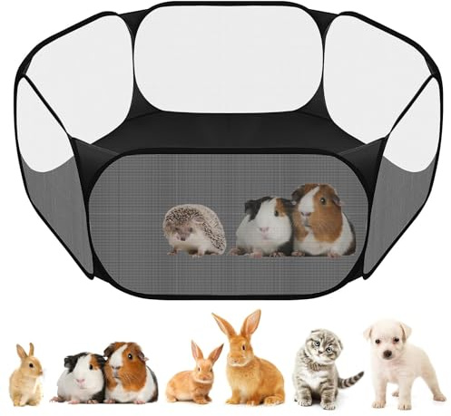 Small Animal Playpen Pop Up Pet Exercise Fence - Scratch-Resistant Oxford Fabric Cage Tent for Guinea Pigs Rabbits Hamsters Chinchillas, Portable Outdoor Indoor Play Pen for Small Dogs, 47 x 15