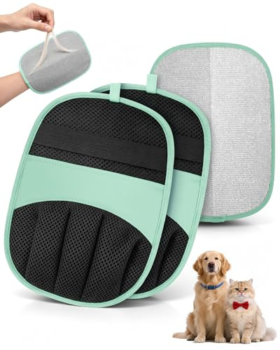 Lot de 2 Gant Anti Poils Animaux, Solution pour Chats et Chiens (Vert)