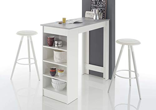 AVANTI TRENDSTORE - Cuba - Tavolo da bar in legno laminato, piano in ottica cemento e struttura bianca. Dimensioni LAP 115x103x50 cm